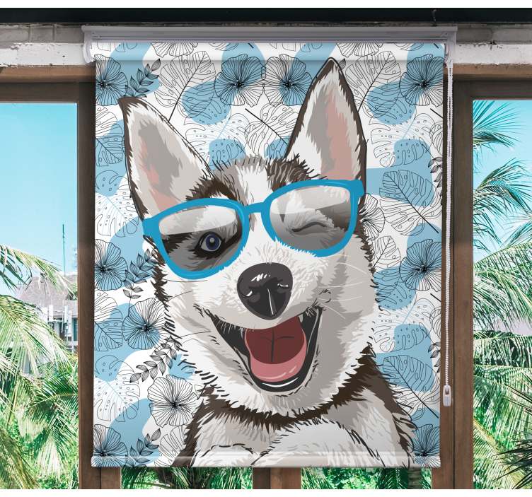 Cortina roller animales perro sonriente con gafas - TenVinilo