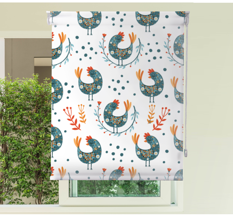 Cortina roller animales pollo azul emplumado - TenVinilo