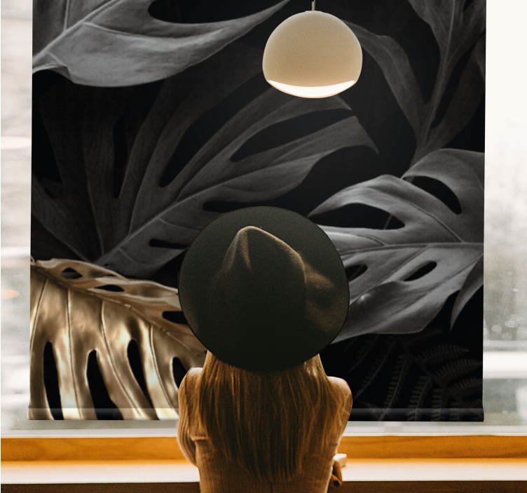 Cortina roller elegante grandes hojas tropicales - TenVinilo