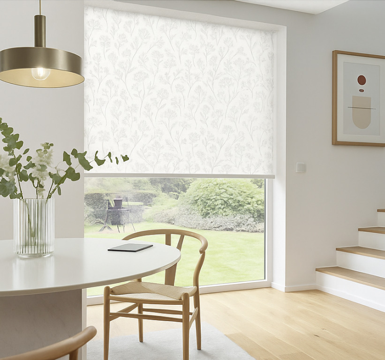 Cortina roller comedor arte floral gris delgado - TenVinilo