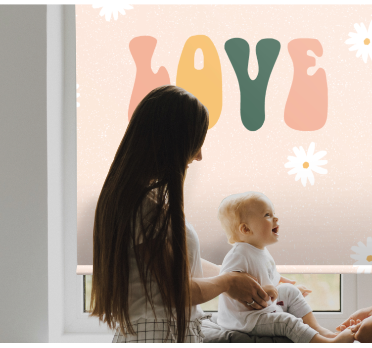 Cortina roller frase patrón floral de amor - TenVinilo