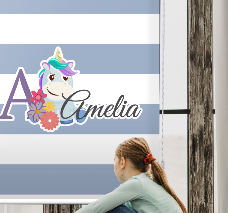Cortina roller infantil nombre de unicornio personalizado - TenVinilo