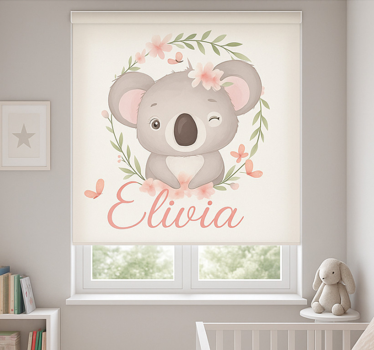 Cortina roller personalizable koala con nombre - TenVinilo