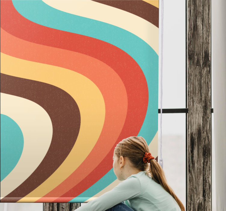 Cortina roller vintage ondas retro curvas - TenVinilo