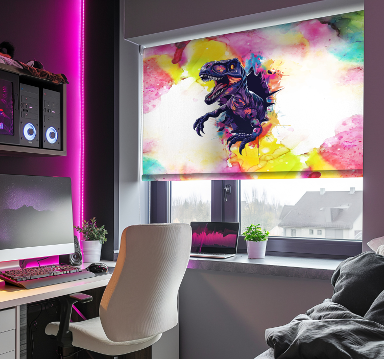 Estor de dinosaurios velociraptor de colores saturados - TenVinilo