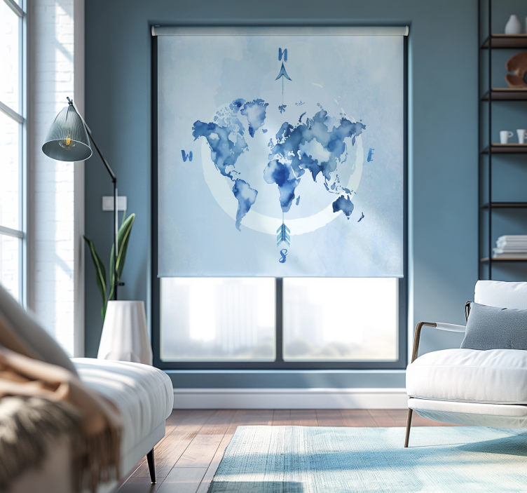 Estor de mapamundi planisferio azul acuarela - TenVinilo