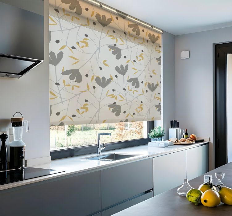 Estor estilo nórdico flores grises y amarillas - TenVinilo