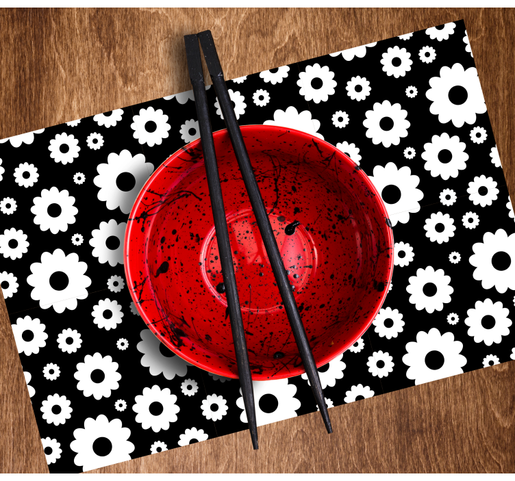 Fondo negro margaritas blancas manteles individuales de vinilo - TenVinilo