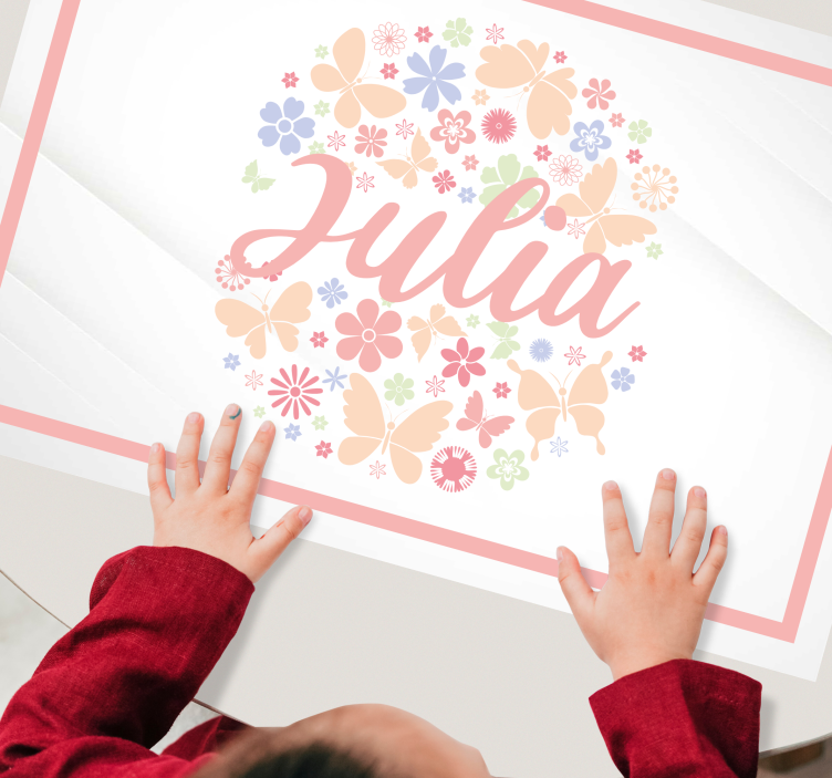 Mantel individual personalizable Círculo de mariposas con nombre - TenVinilo