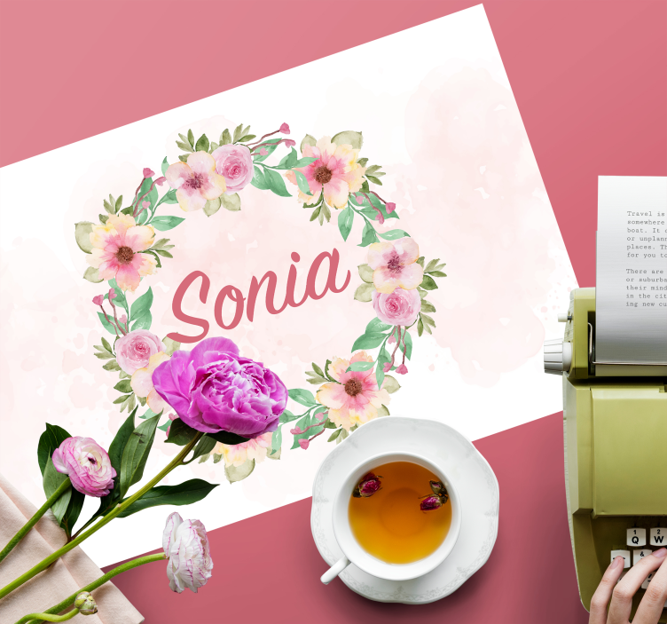 Mantel individual personalizable flores de acuarela - TenVinilo