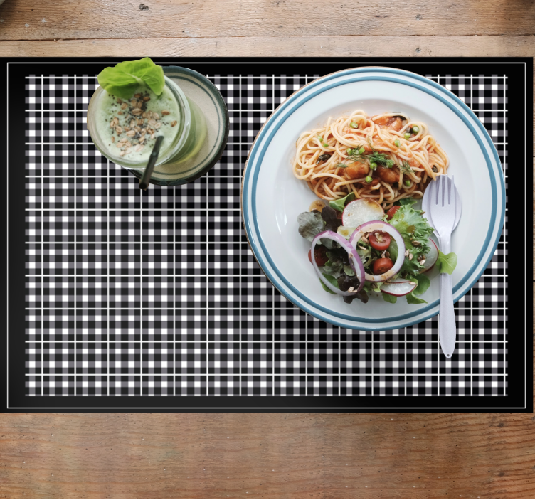 Mantel individual rectangular Patrón de cuadros en blanco y negro - TenVinilo