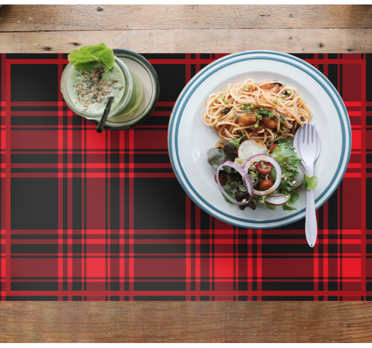 Mantel individual patrón Patrón de cuadros rojo y negro de tartán - TenVinilo