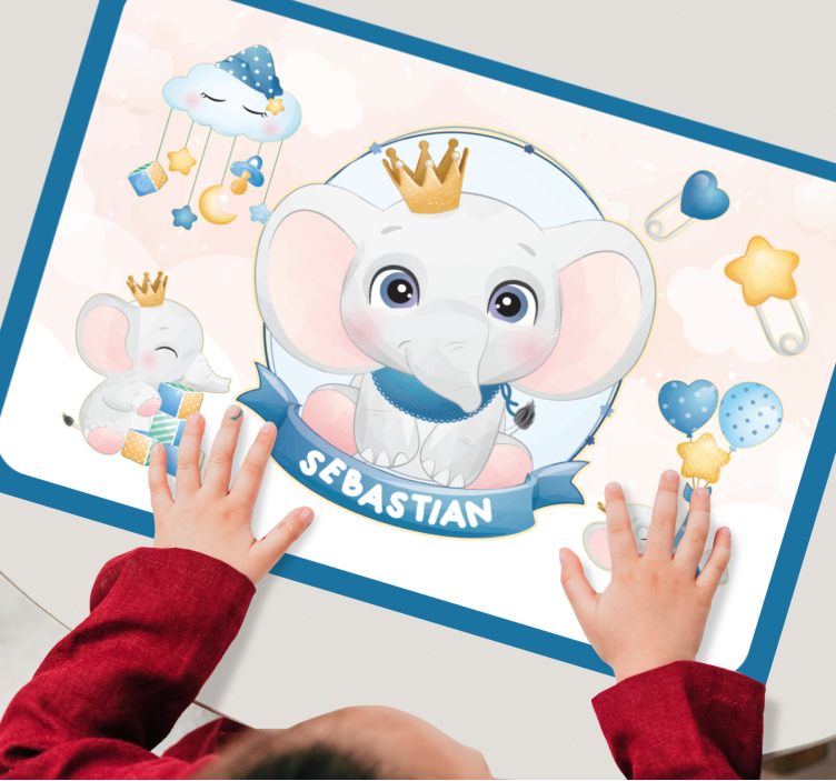 Mantel individual infantil Lindo elefante para niño con nombre - TenVinilo