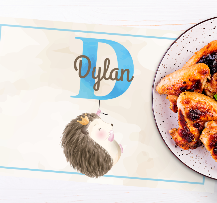 Mantel individual infantil Lindos animales erizo con nombre - TenVinilo