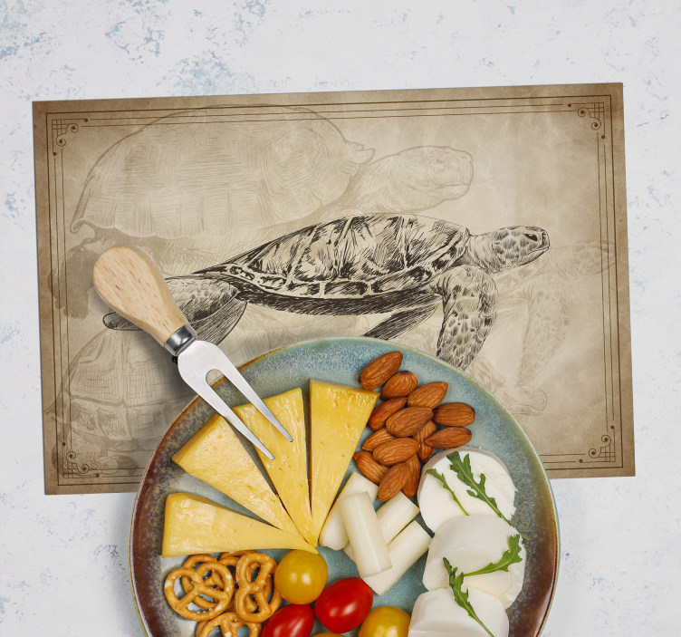 Mantel individual tortuga dibujada a mano sepia - TenVinilo