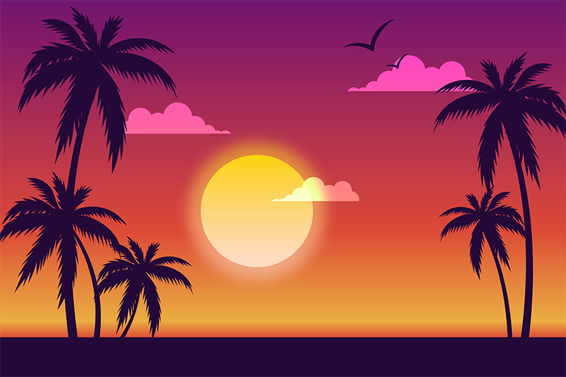 Individual mesa moderno escena de atardecer tropical - TenVinilo