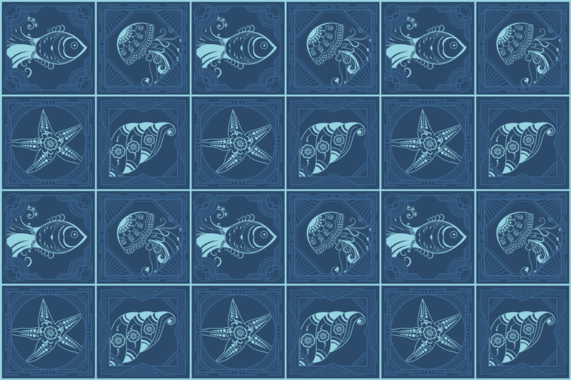 Mantel individual azul Azulejos oceánicos ornamentales - TenVinilo