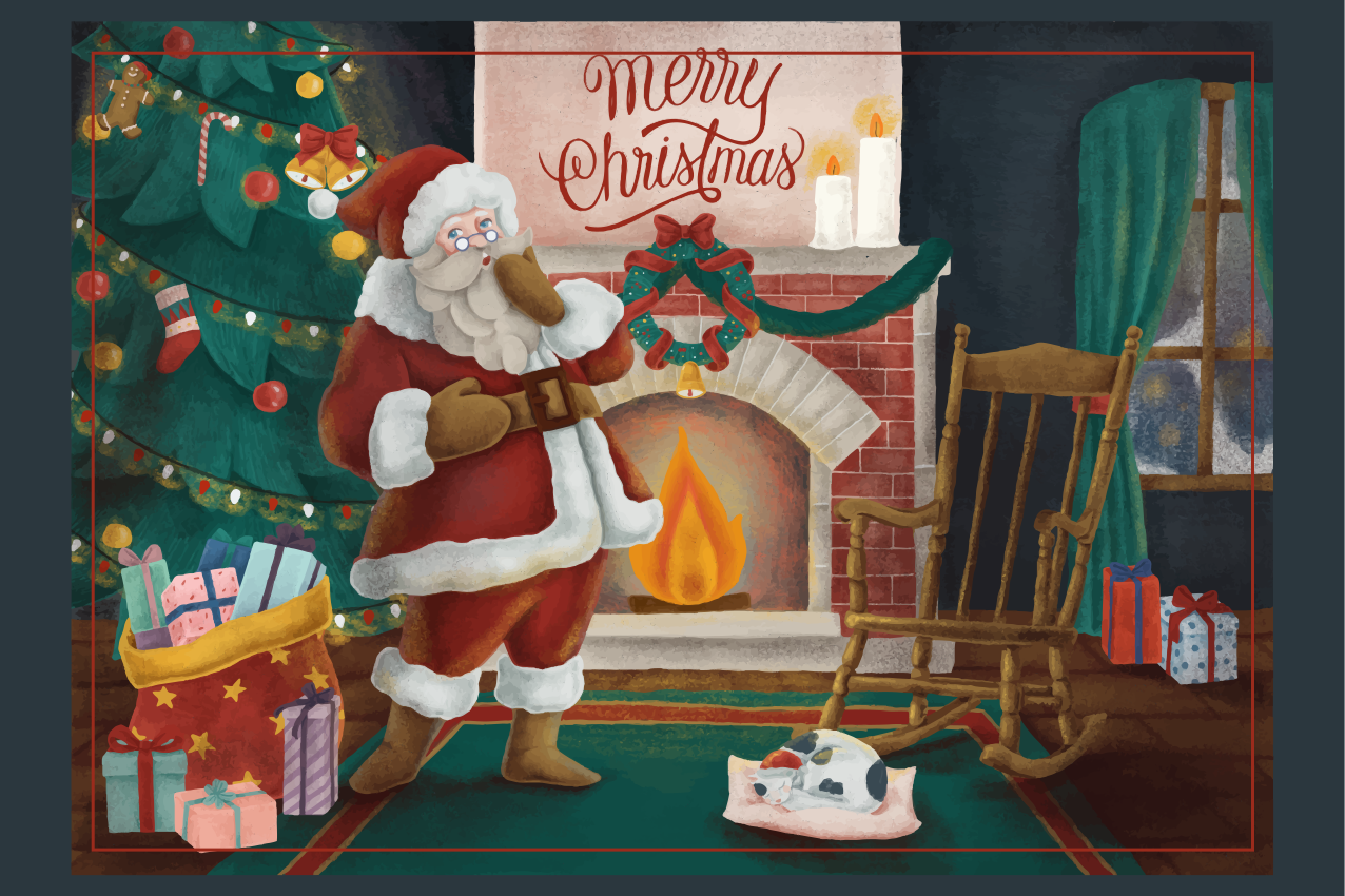 Mantel individual navideño Casa de navidad con santa - TenVinilo