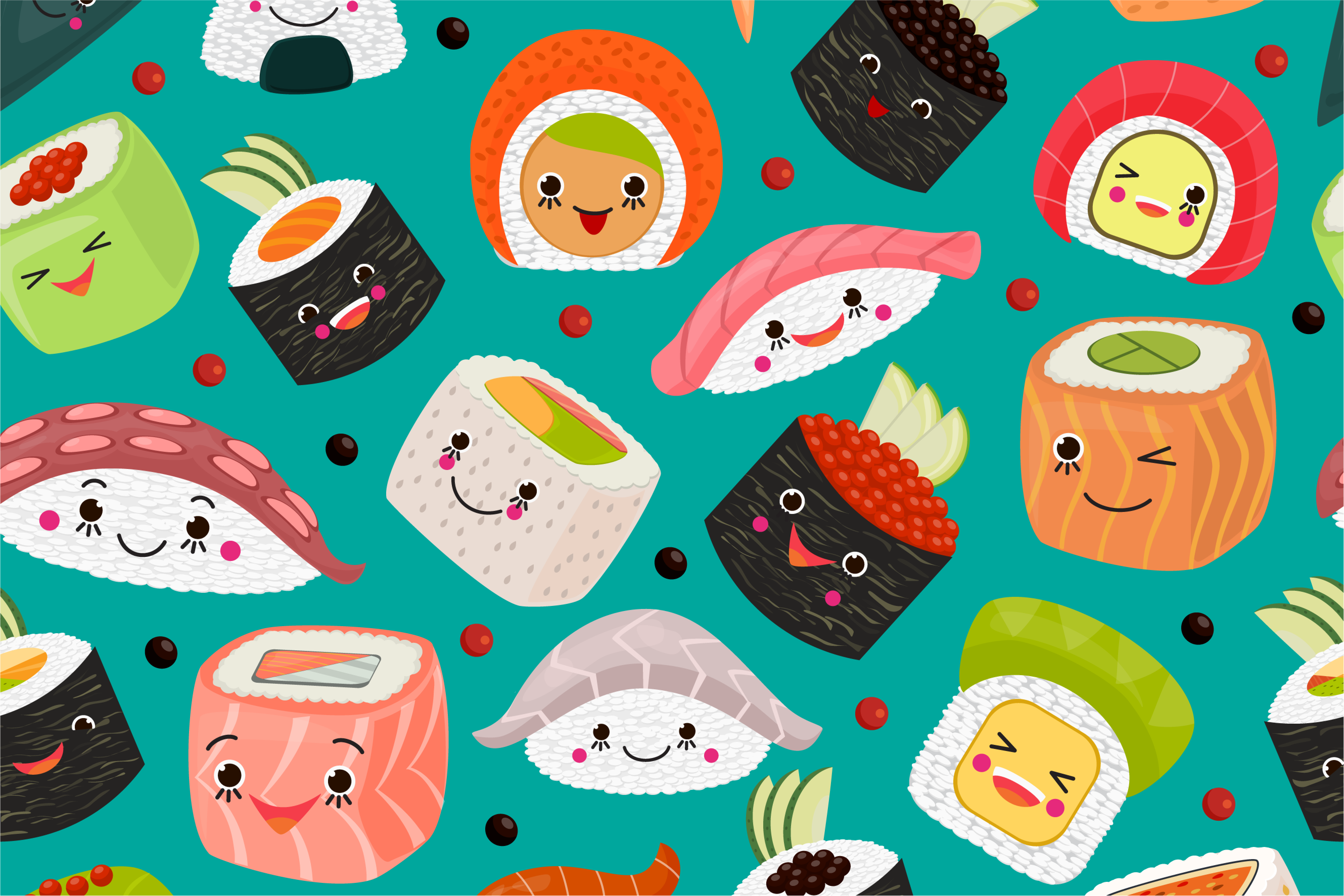Individual mesa infantil personajes de sushi adorables - TenVinilo