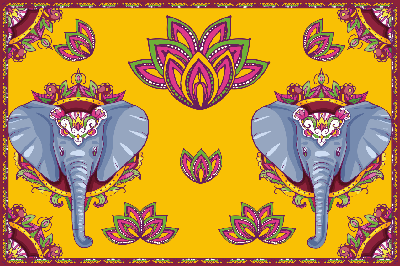 Individual mesa original patrones florales de elefante - TenVinilo