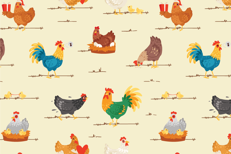 Individual mesa infantil patrones de gallinas coloridas - TenVinilo