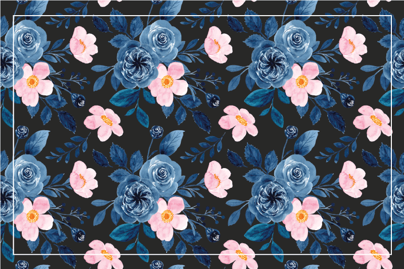 Mantel individual original Rosas azules y rosas sobre fondo negro - TenVinilo