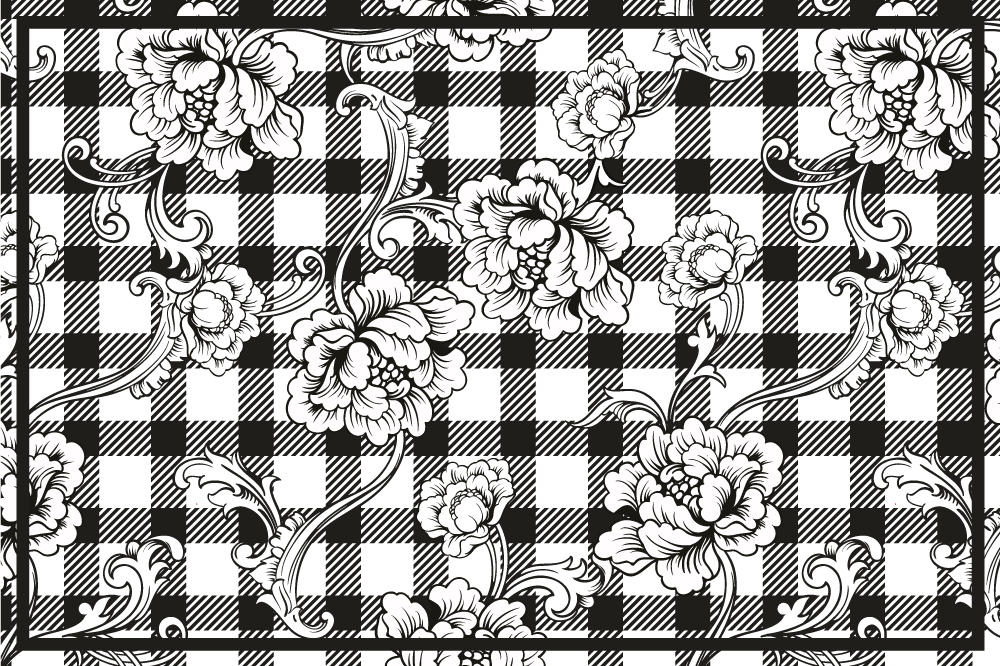 Individual mesa original patrón floral a cuadros - TenVinilo