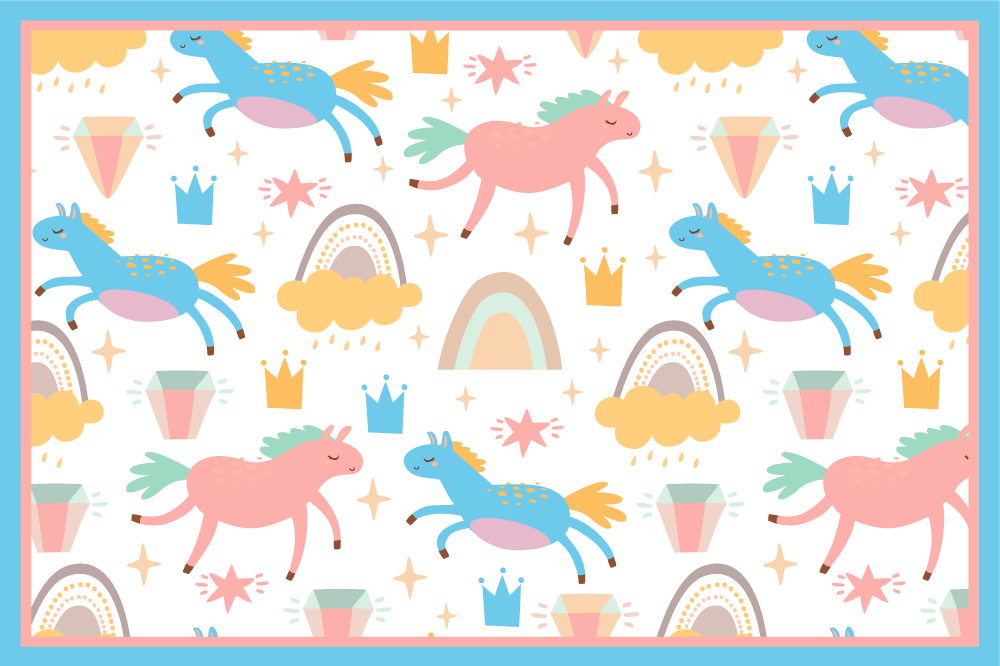 Individual mesa infantil unicornios coloridos corriendo - TenVinilo