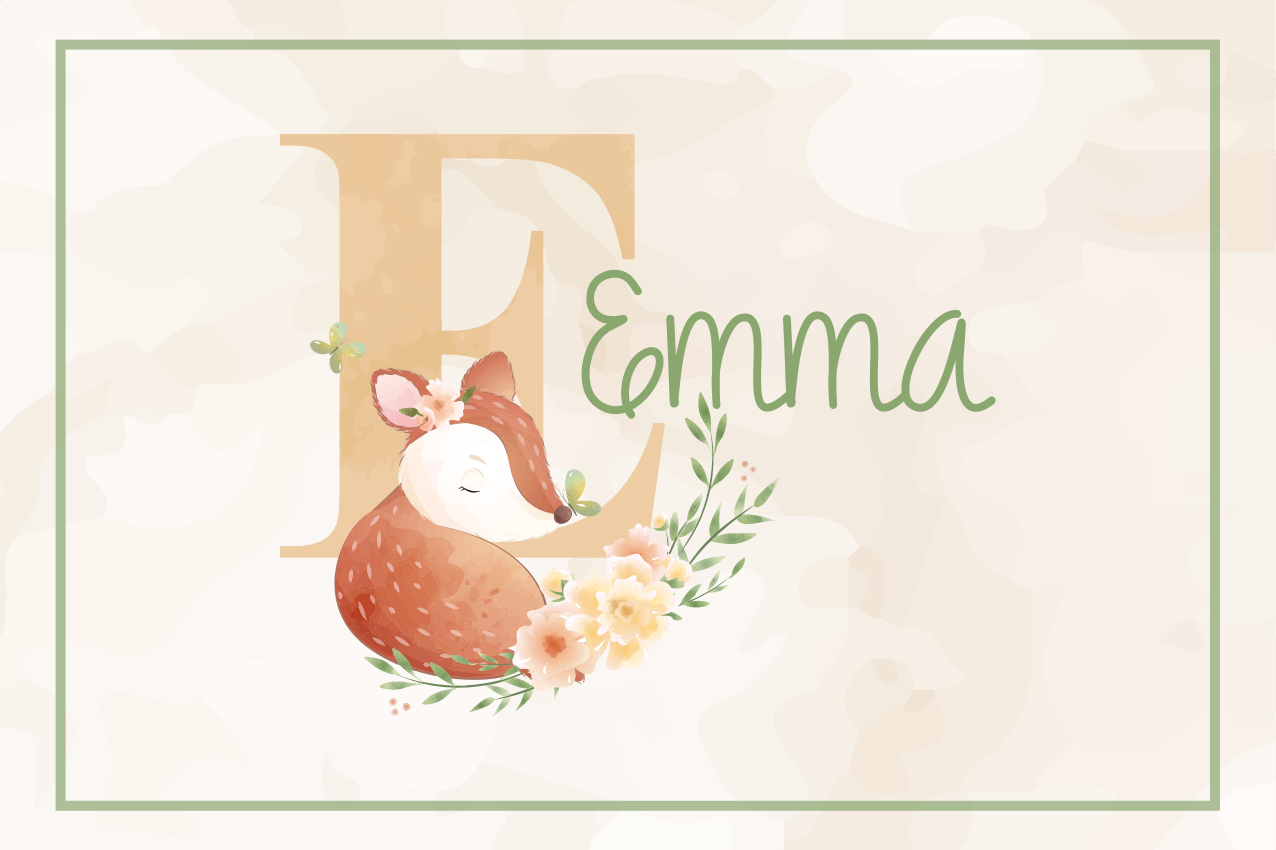 Mantel individual infantil Lindos animales ciervos con nombre - TenVinilo