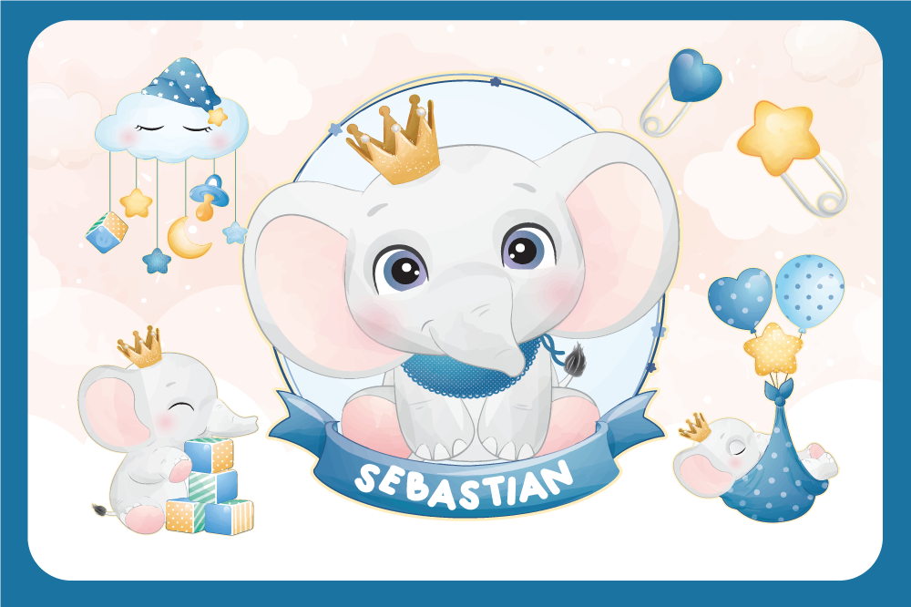 Mantel individual infantil Lindo elefante para niño con nombre - TenVinilo