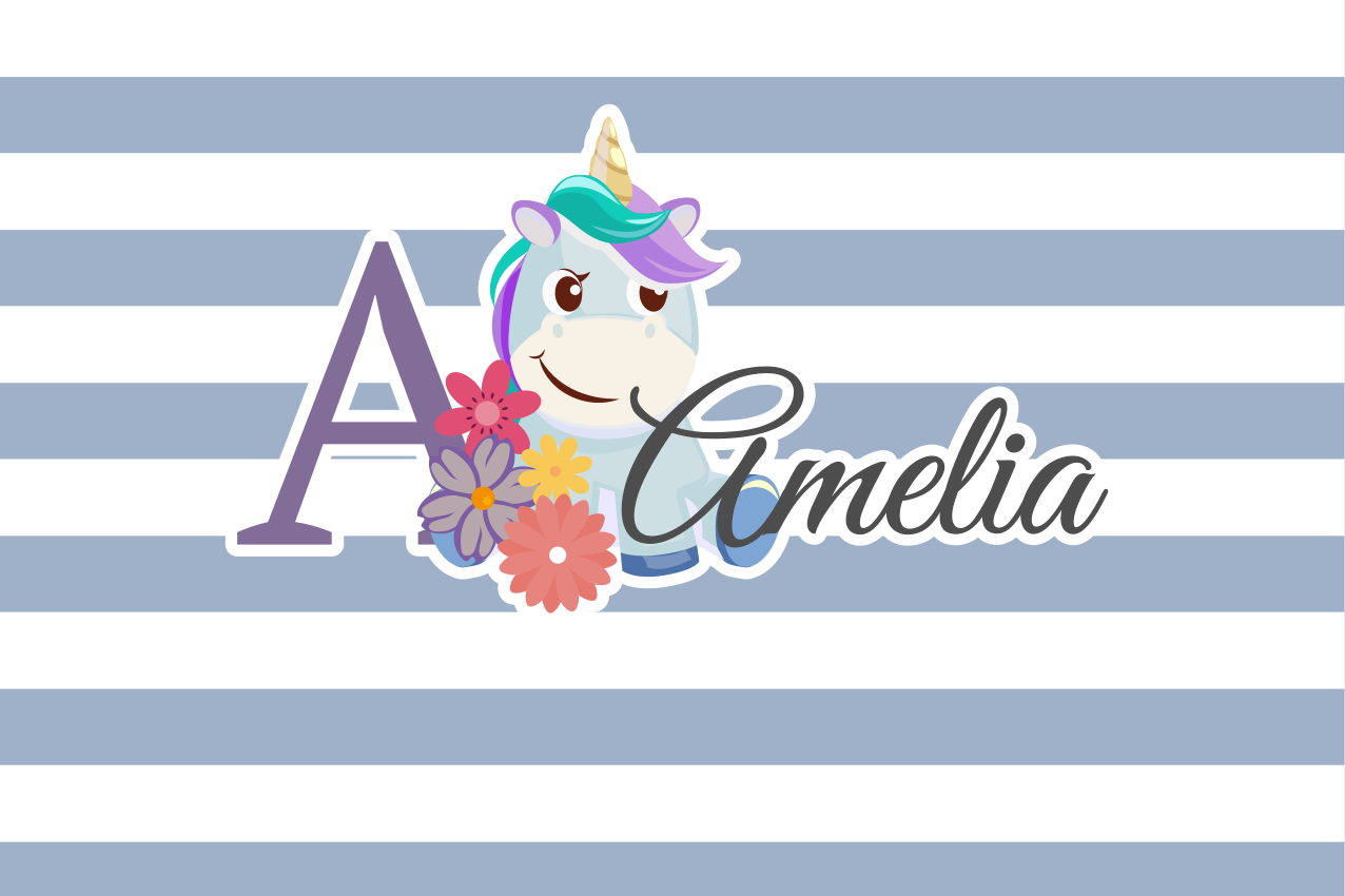 Individual mesa infantil ilustración nombre unicornio - TenVinilo