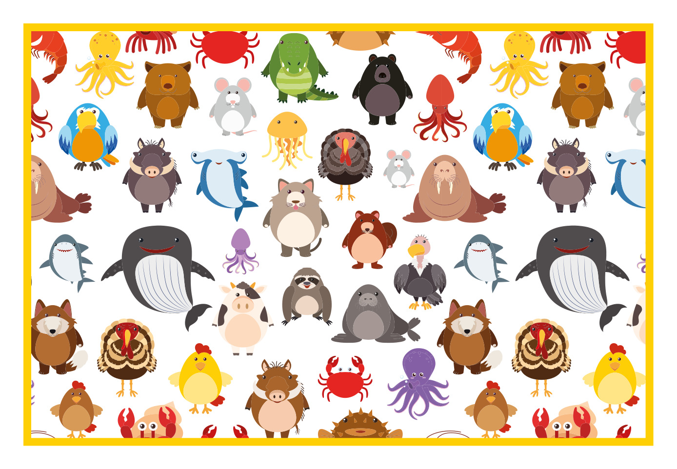 Mantel individual infantil Animales salvajes en colores. - TenVinilo