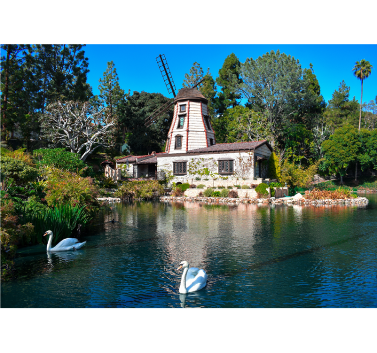 Mural de paisajes encantador refugio en un molino de viento - TenVinilo