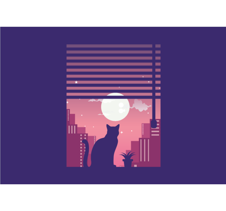 Mural para salón Logotipo de la ciudad de la noche del gato - TenVinilo