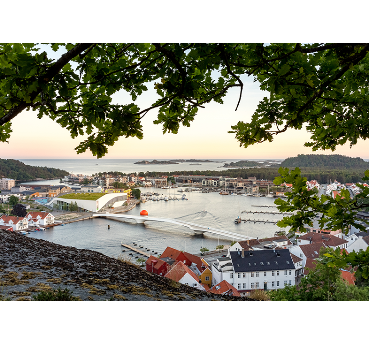Mural ciudad vista costera encantadora - TenVinilo