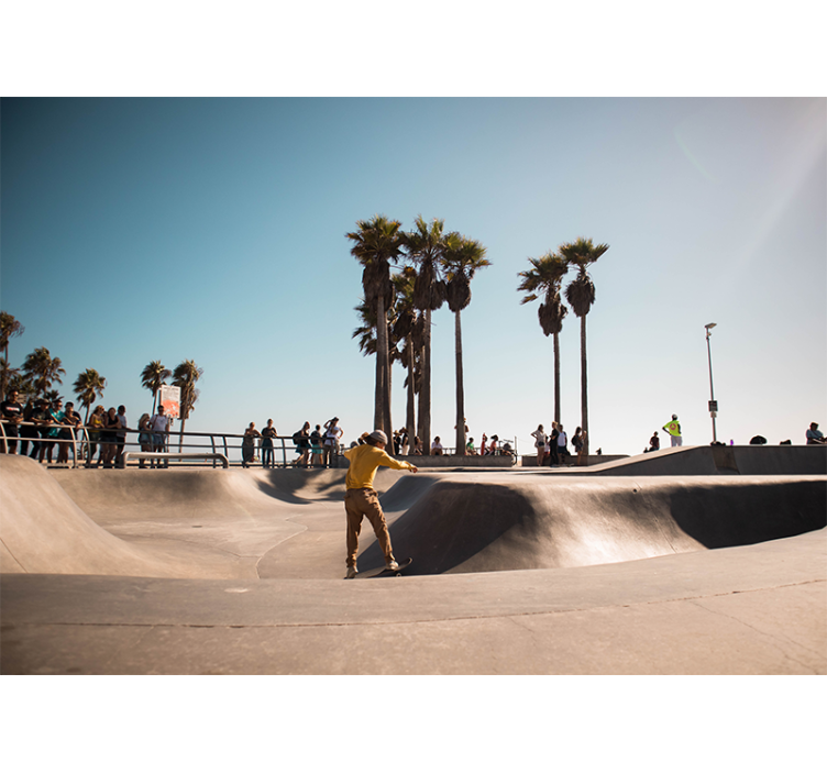 Mural ciudad patinar junto al océano - TenVinilo