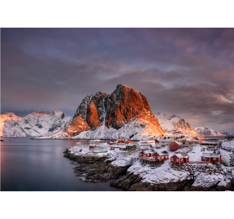 Mural de montañas al anochecer nevado - TenVinilo