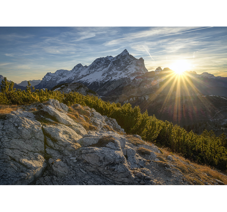 Mural de montañas picos del amanecer majestuoso - TenVinilo