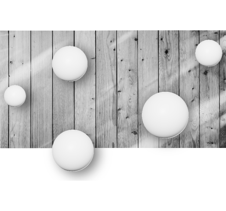 Fotomural 3D Esferas blancas con fondo de madera - TenVinilo