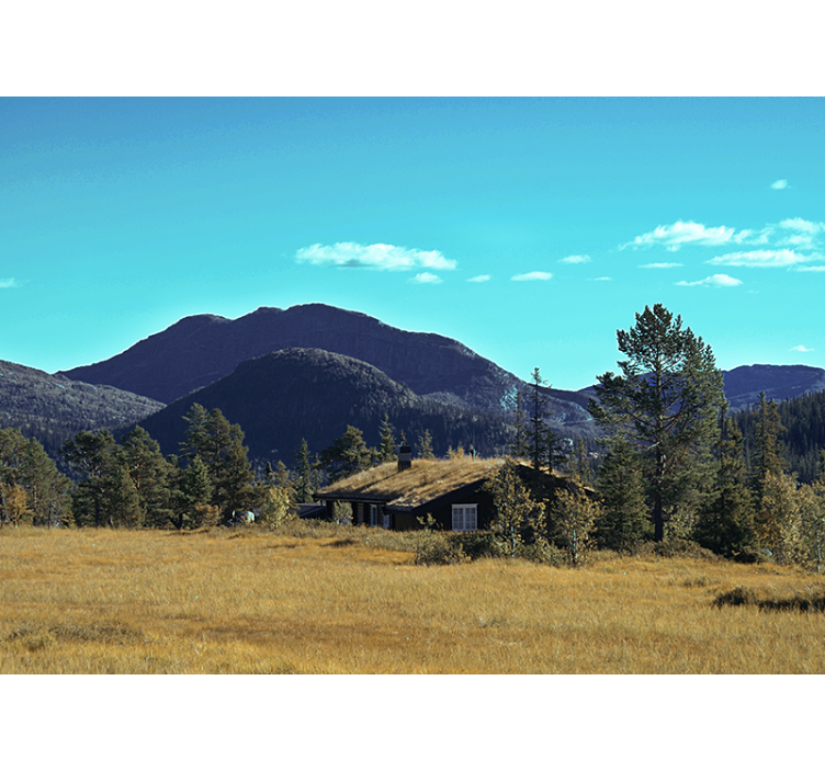 Mural de paisajes refugio de cabaña en la montaña - TenVinilo
