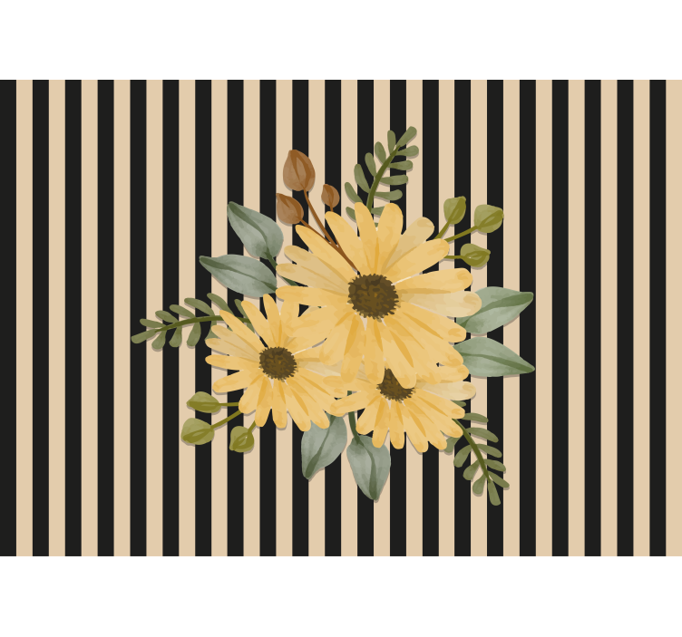 Fotomural flores Girasoles con rayas negras - TenVinilo