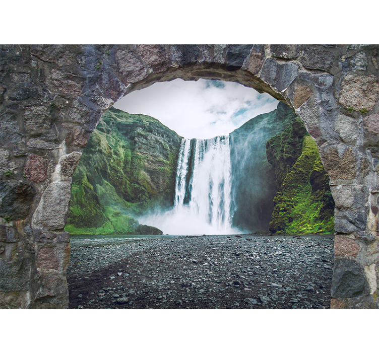 Fotomural 3D Arco con vistas a la cascada - TenVinilo