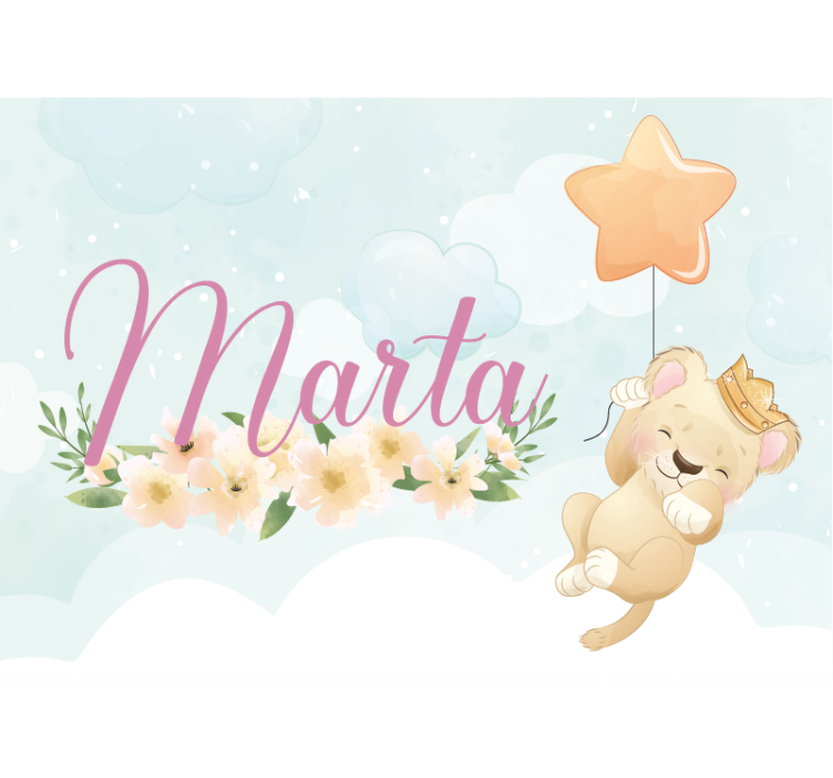Fotomural para bebés Lindo león para niña con nombre - TenVinilo