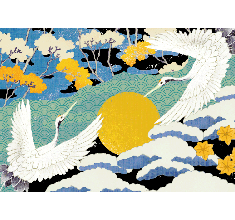 Mural de naturaleza grullas y sol - TenVinilo