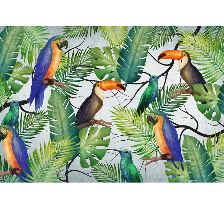 Fotomural naturaleza árboles con aves tropicales. - TenVinilo