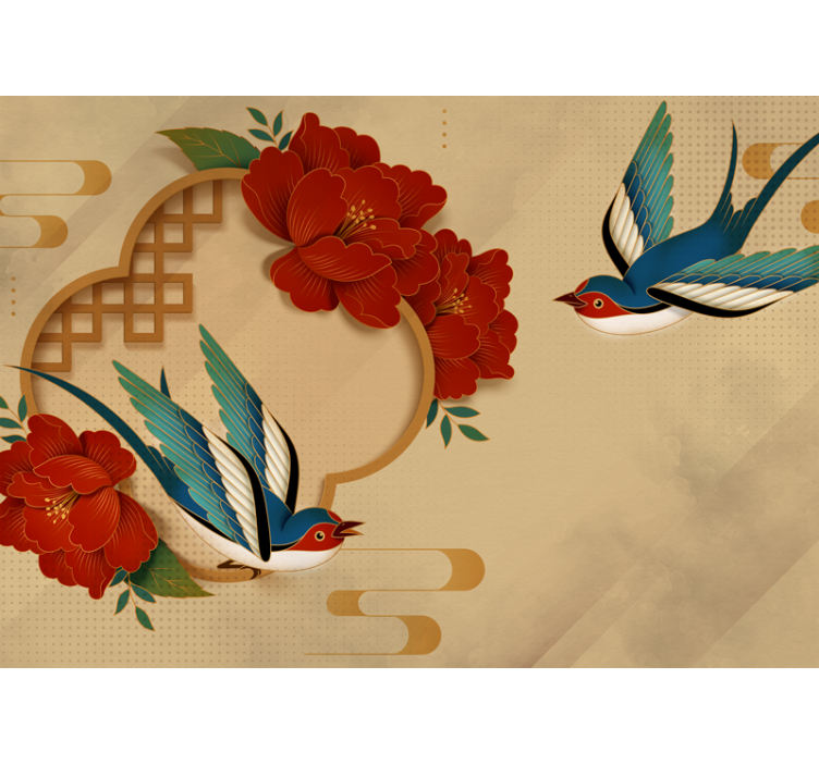 Fotomural animale Pájaros y flores 3d - TenVinilo