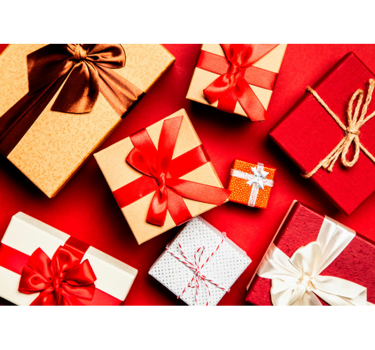 Fotomural navidad rojo patrón cajas regalos - TenVinilo