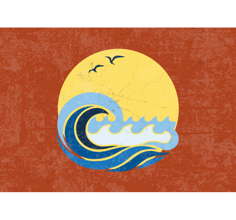 Fotomural vintage sol con olas y gaviotas - TenVinilo