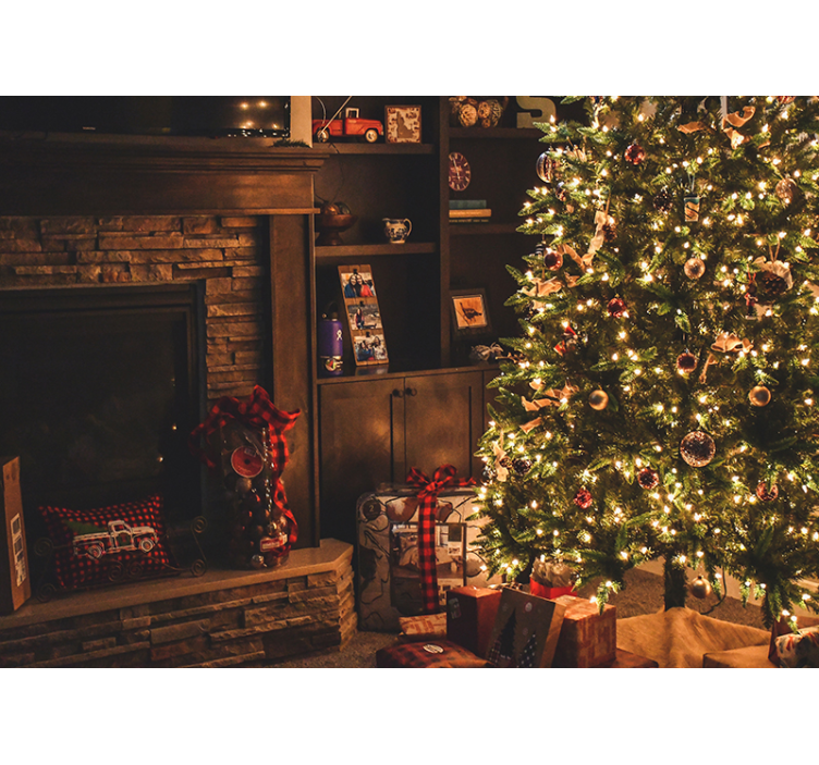 Mural de navidad iluminación del árbol festivo - TenVinilo