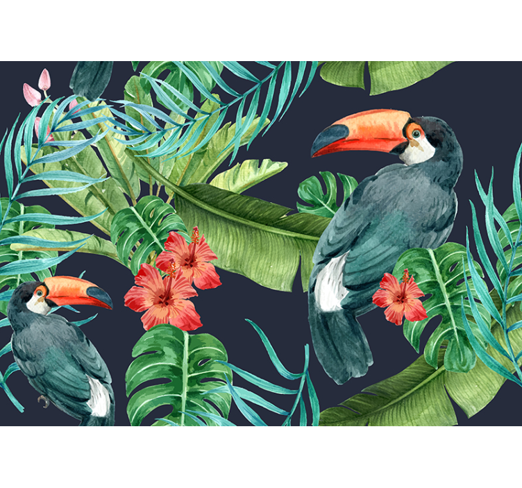 Mural de selva paraíso de aves tropicales - TenVinilo